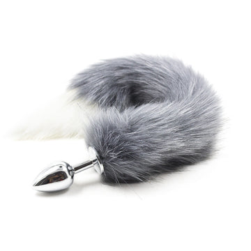 Grijze Pluizige Vos Tail Buttplug