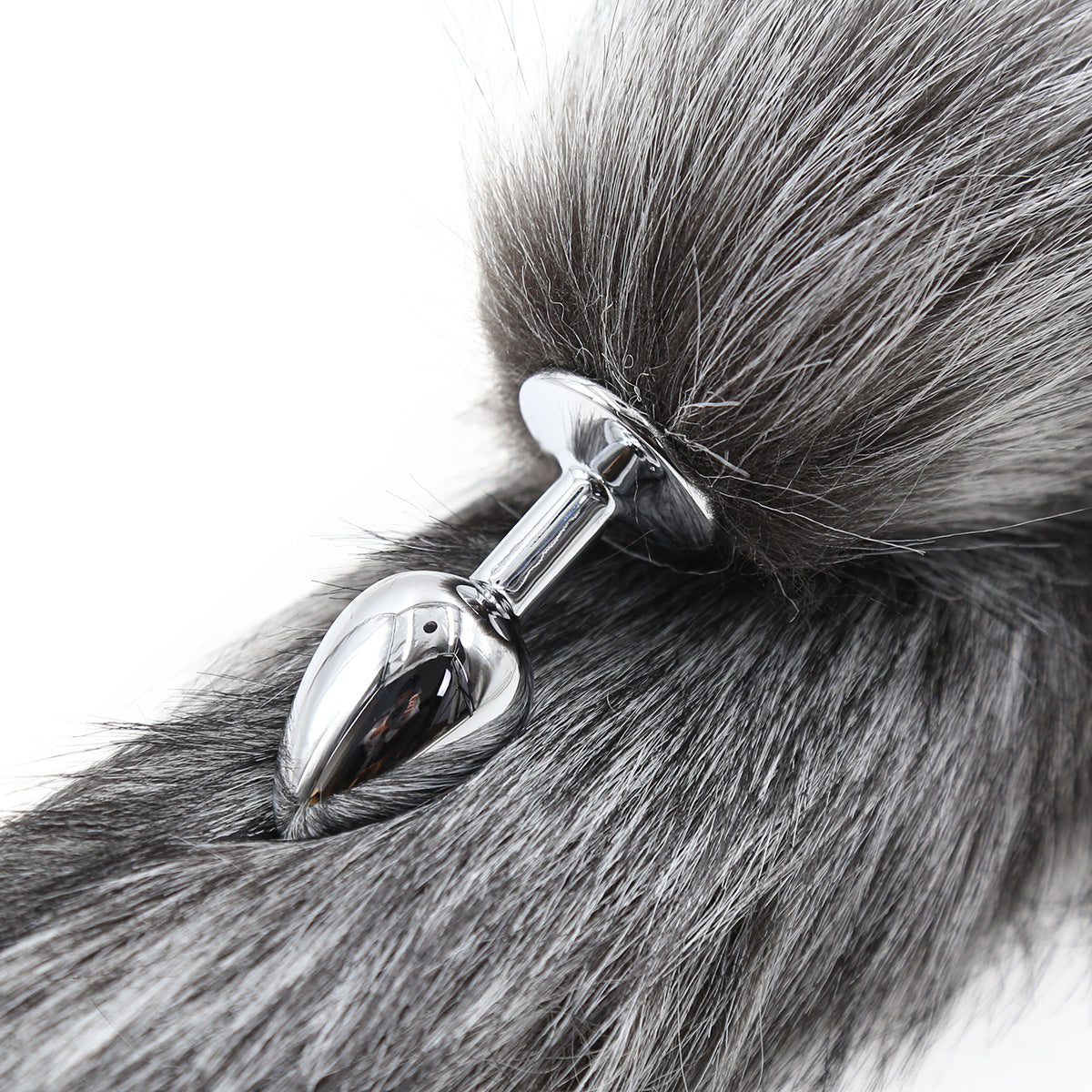 Grijze Pluizige Vos Tail Buttplug