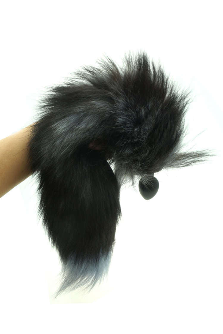 Black Silicone Fox Tail Anal Plug