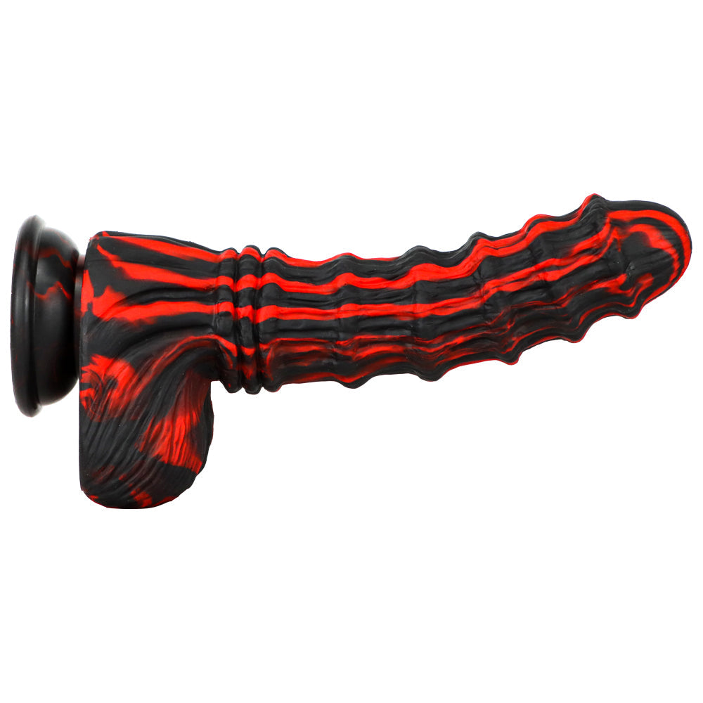 Zwart Rode Geribbelde Monsterdildo Met Zuignap