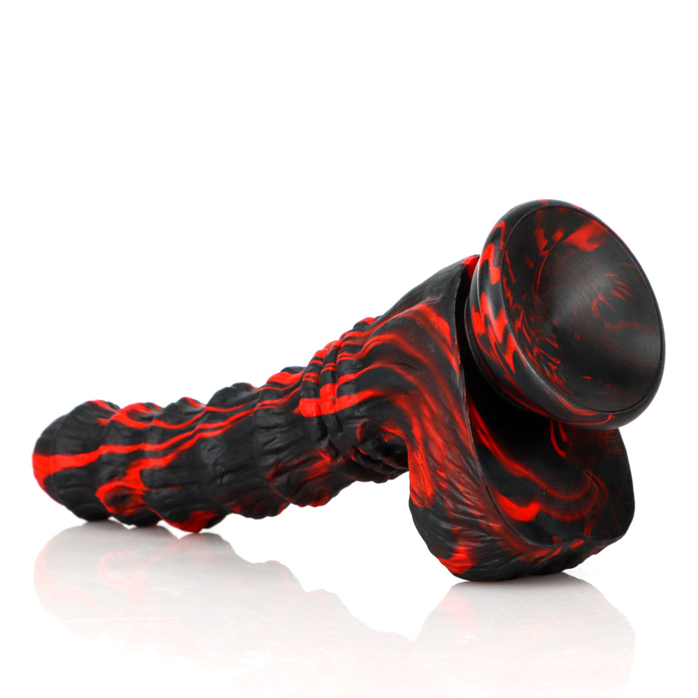 Zwart Rode Geribbelde Monsterdildo Met Zuignap