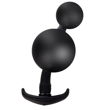 Zwarte Opblaasbare Siliconen Buttplug met Stalen Balletjes