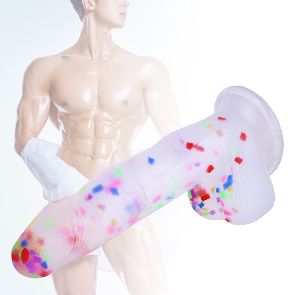 19.5cm Transparante Confetti Strapon Dildo Met Zuignap