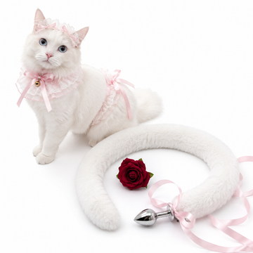 Witte Extra Lange Cat Tail Plug Cosplay