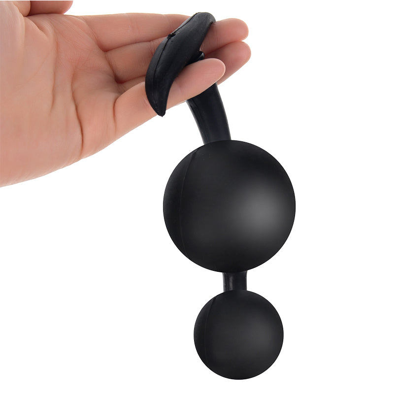Zwarte Opblaasbare Siliconen Buttplug met Stalen Balletjes