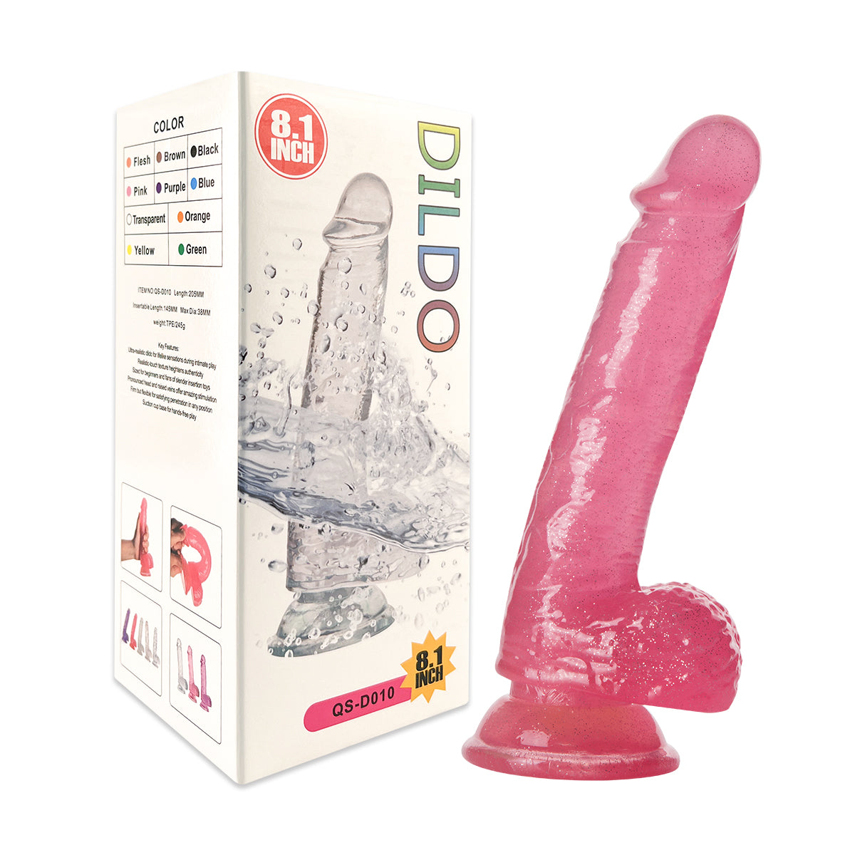 Roze Glitter Jelly Dildo met Sterke Zuignap