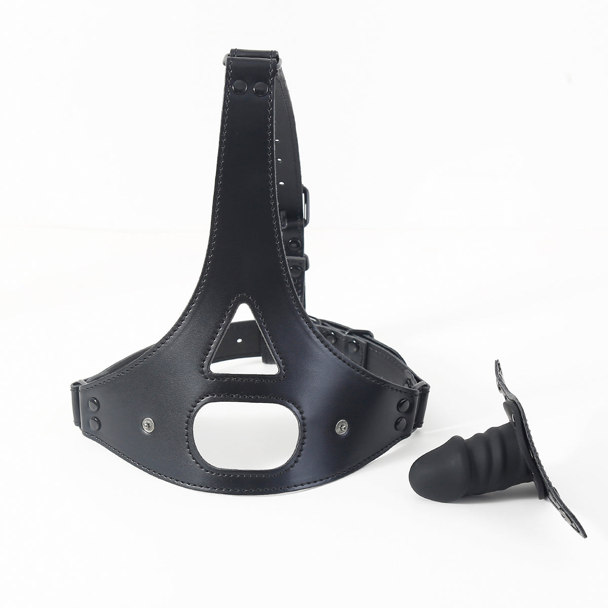 2.5 inch Black Leather BDSM Dildo Gag Mask