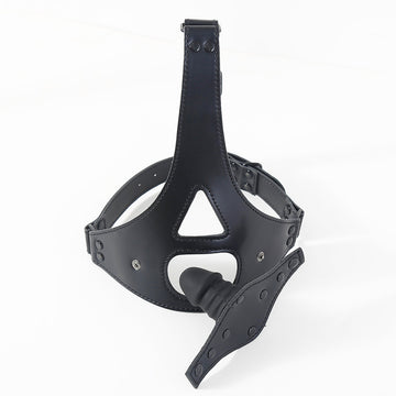 2.5 inch Black Leather BDSM Dildo Gag Mask