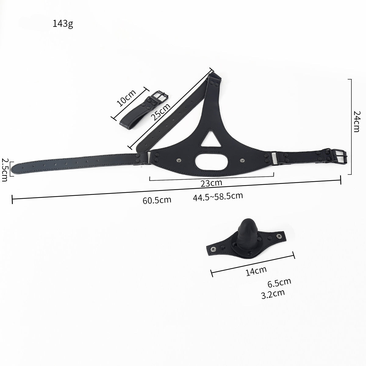 2.5 inch Black Leather BDSM Dildo Gag Mask