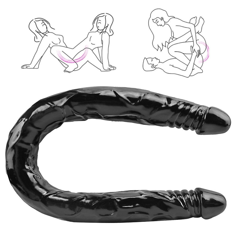 55cm Zwarte Doppeldildo XXL Met Realistische Koppen