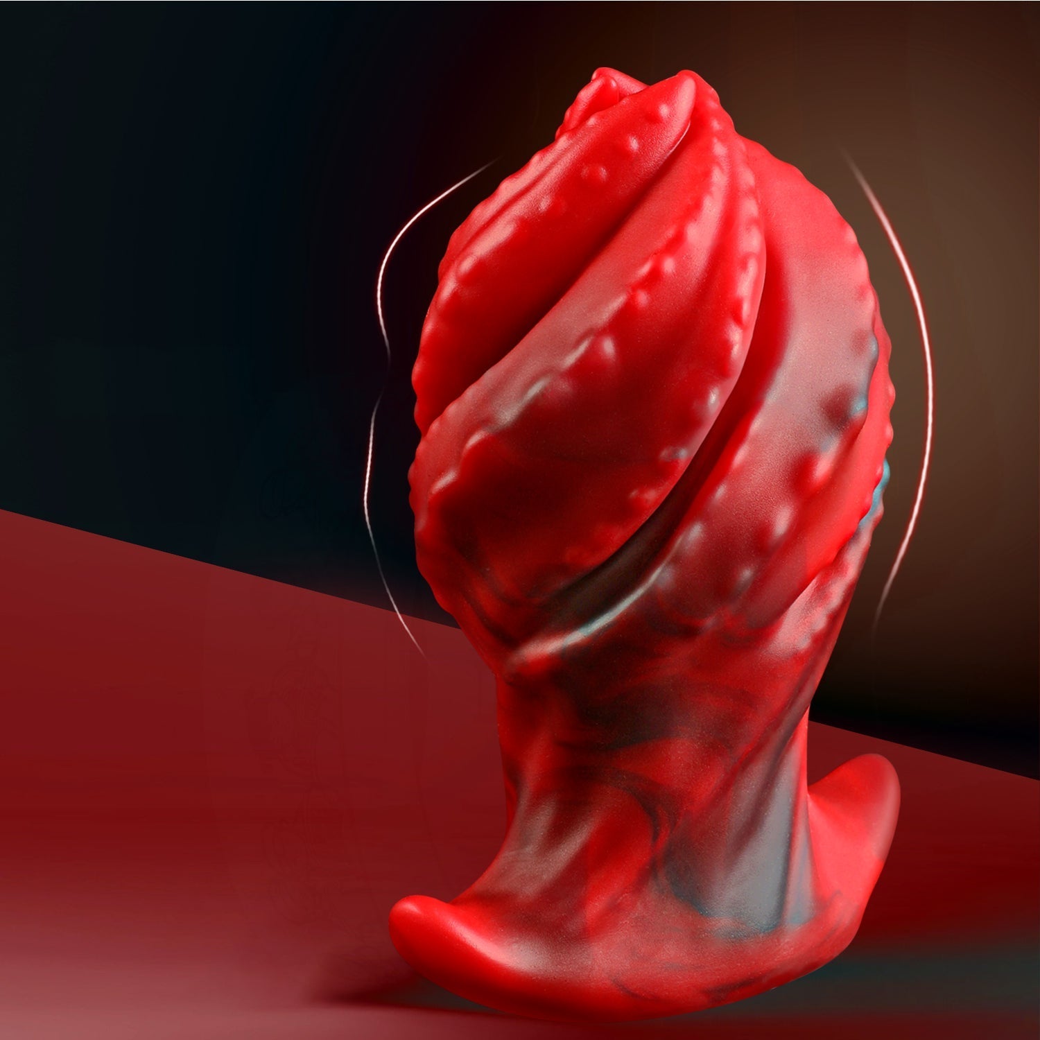 Rode Siliconen Grote Buttplug met Ribbels