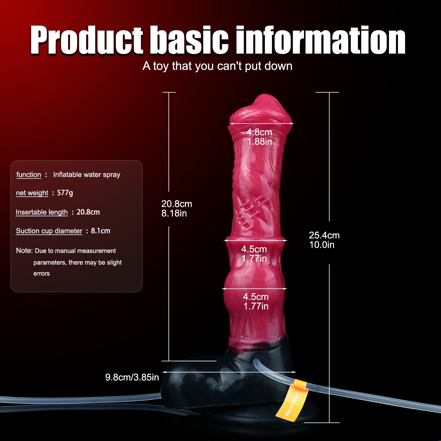 25.4 cm Rood Fantasy Horse Inflatable SquirtingDildo