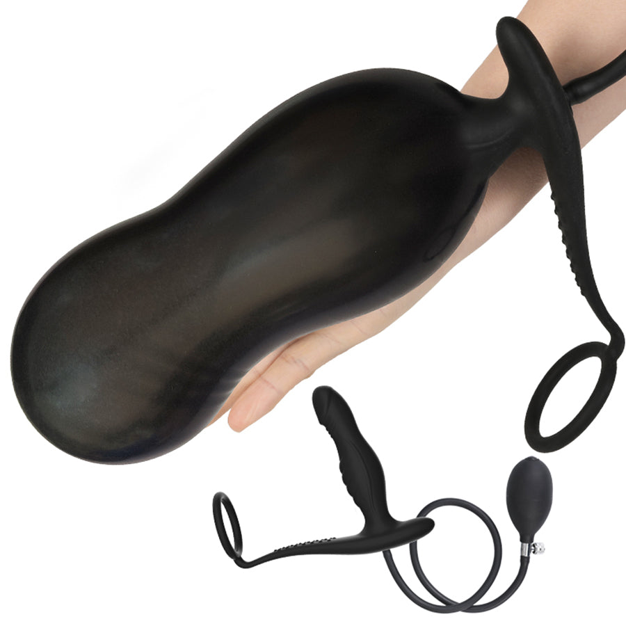 Siliconen Opblaasbare Buttplug met Penisring