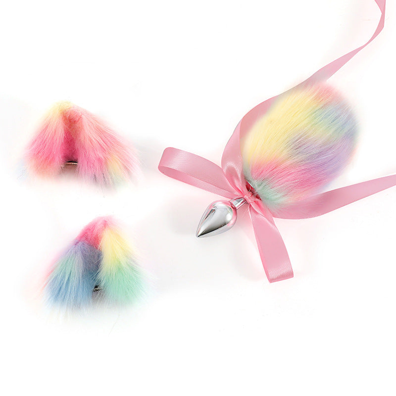 Regenboog Bunny Anal Plug Afneembare Staart Konijnenoren