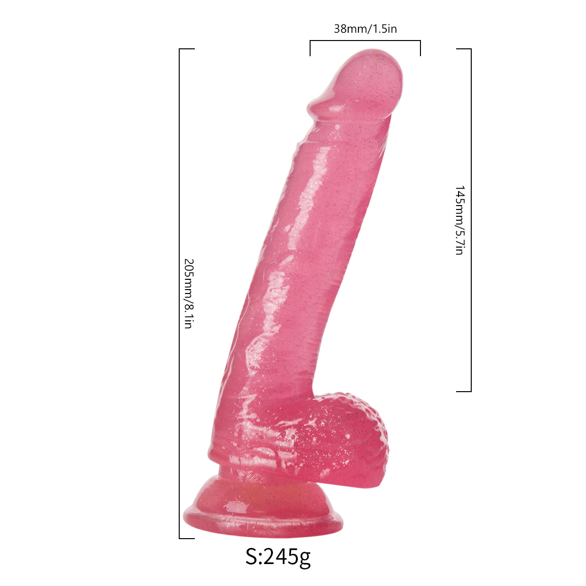 Roze Glitter Jelly Dildo met Sterke Zuignap