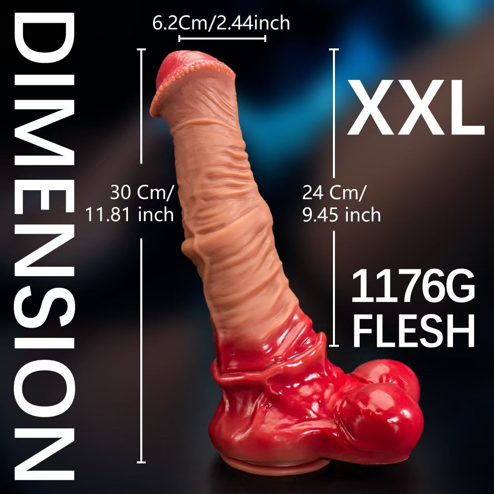 34 cm Rode Uitlopende XXL Horse Dildo