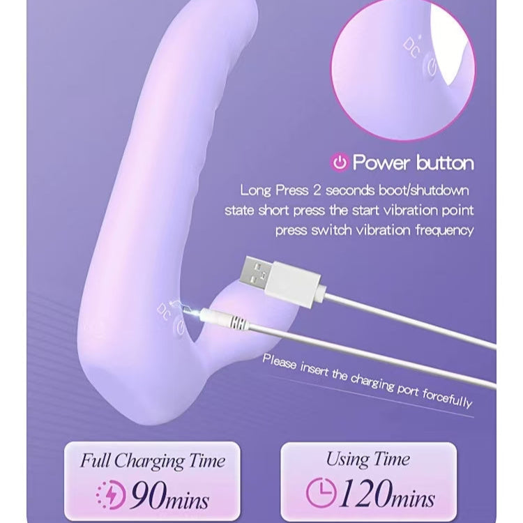 Paarse Vibrerende Lesbische Dubbelkoppig Strapless Strapon