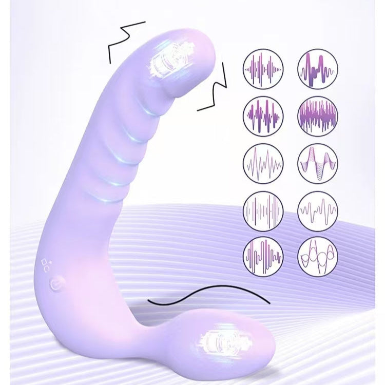 Paarse Vibrerende Lesbische Dubbelkoppig Strapless Strapon