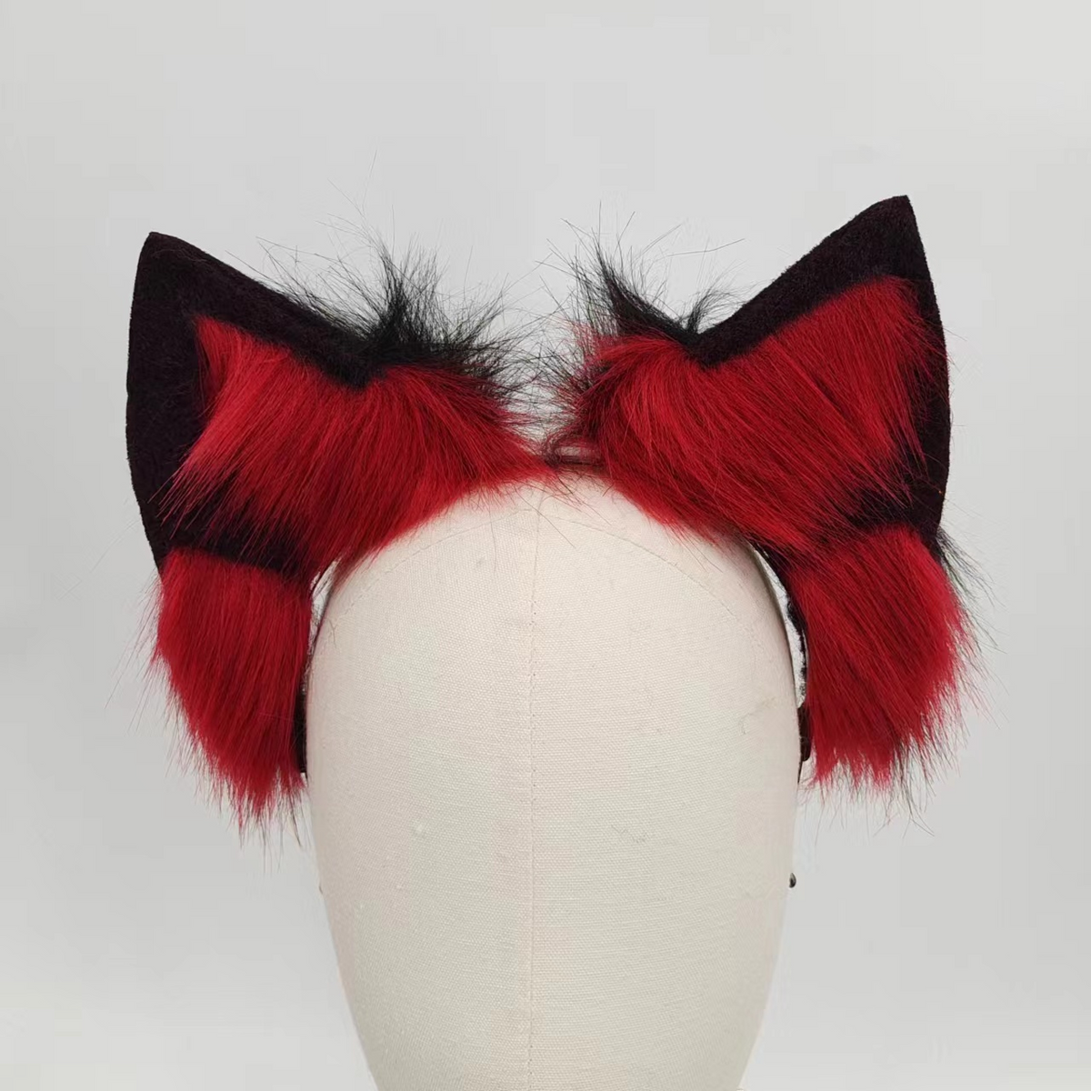 Dieprode Metalen Fox Tail Plug met Bijpassende Oren