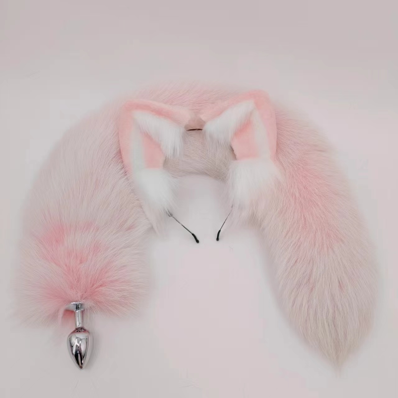 Extra Lange Fox Tail Buttplug Met Roze Staart