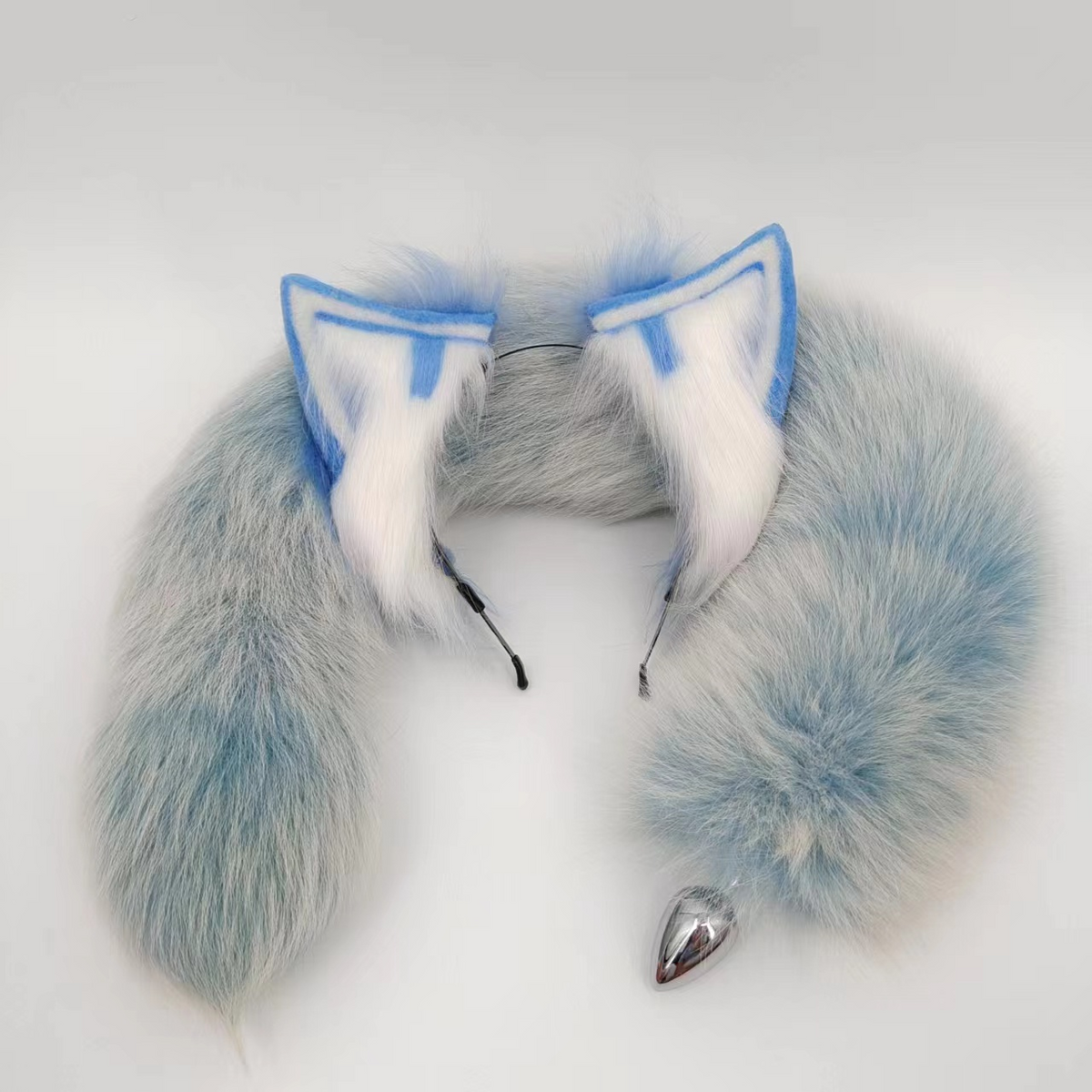 69cm Blauwe Fox Tail Metalen Anaalplug Cosplaystaart