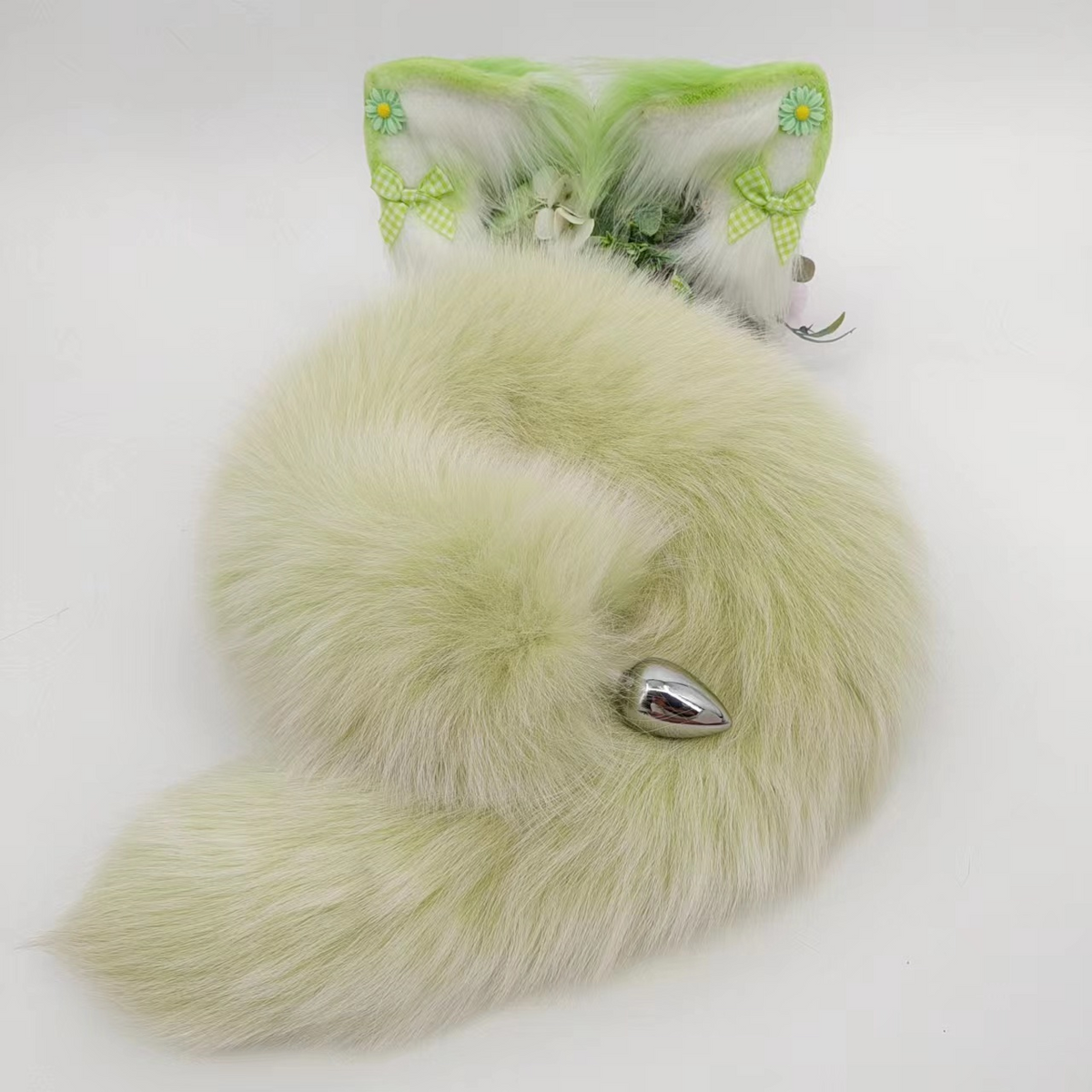 69cm Limegroene Anal Plug Tail Vossenoren Cosplayset