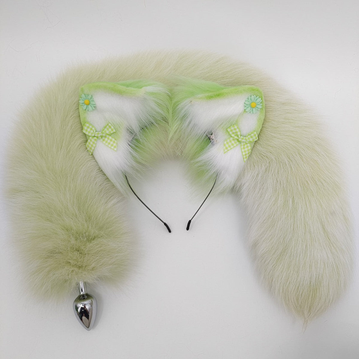 69cm Limegroene Anal Plug Tail Vossenoren Cosplayset