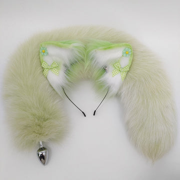 69cm Limegroene Anal Plug Tail Vossenoren Cosplayset