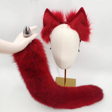 70cm Rode Fox Butt Plug Metalen Staartset