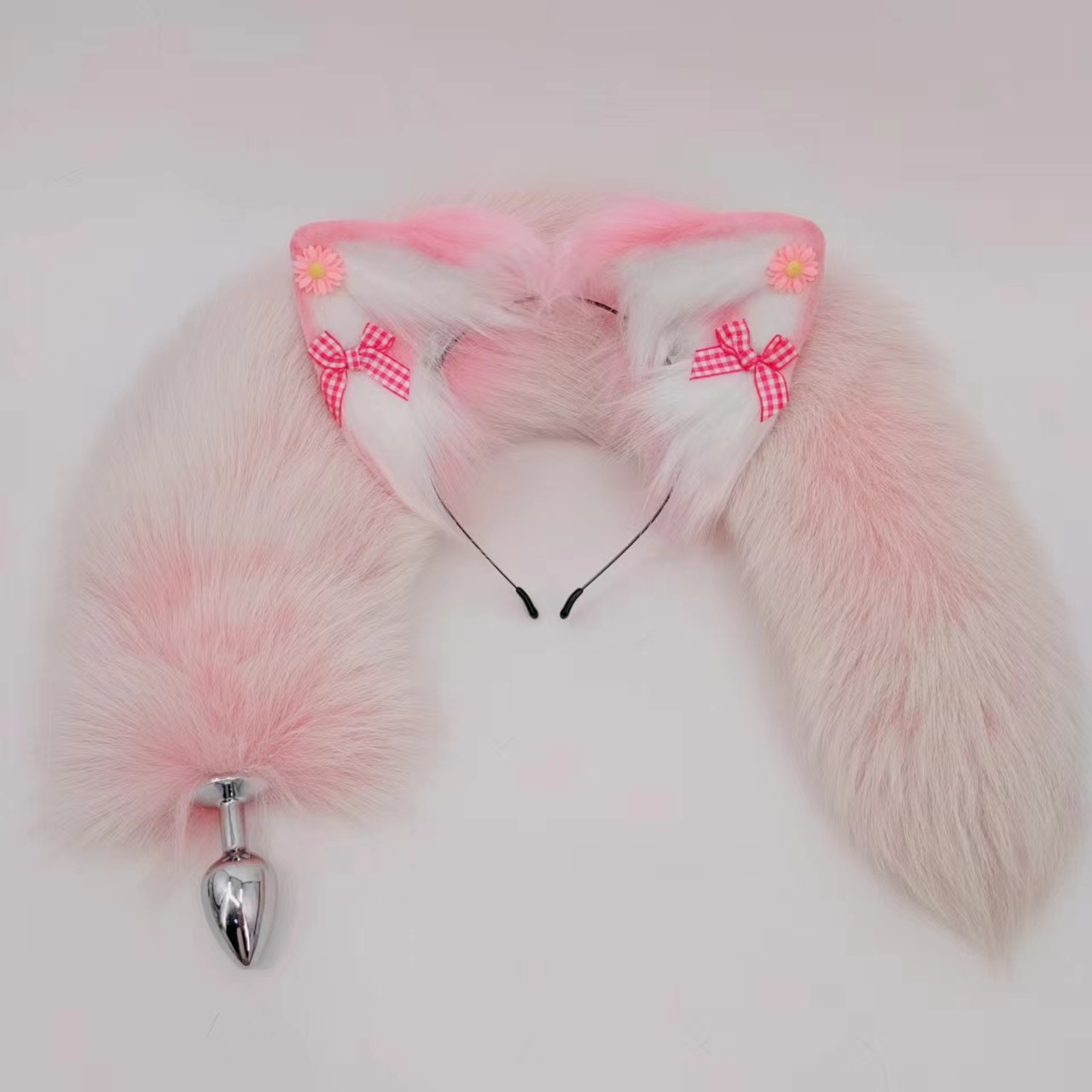 Roze Buttplug Met Pluizige Vossenstaart En Oren
