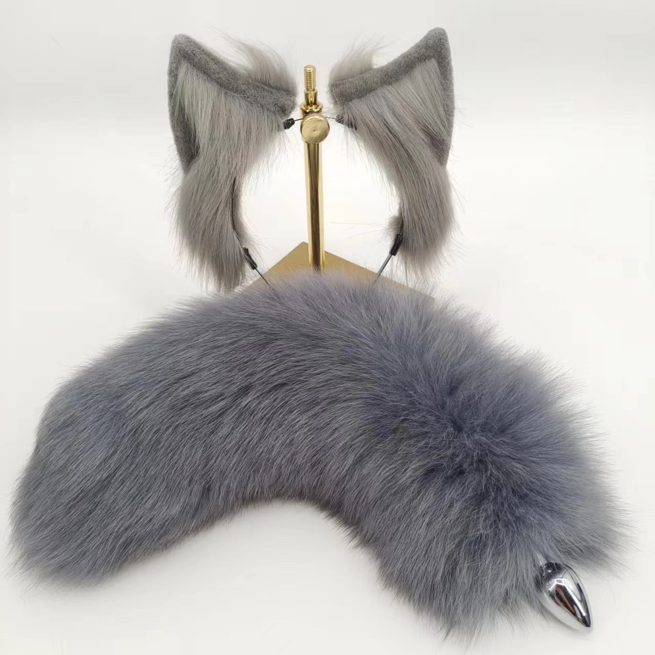 Grijze Fox Tail Buttplug Metalen Furry Accessoire