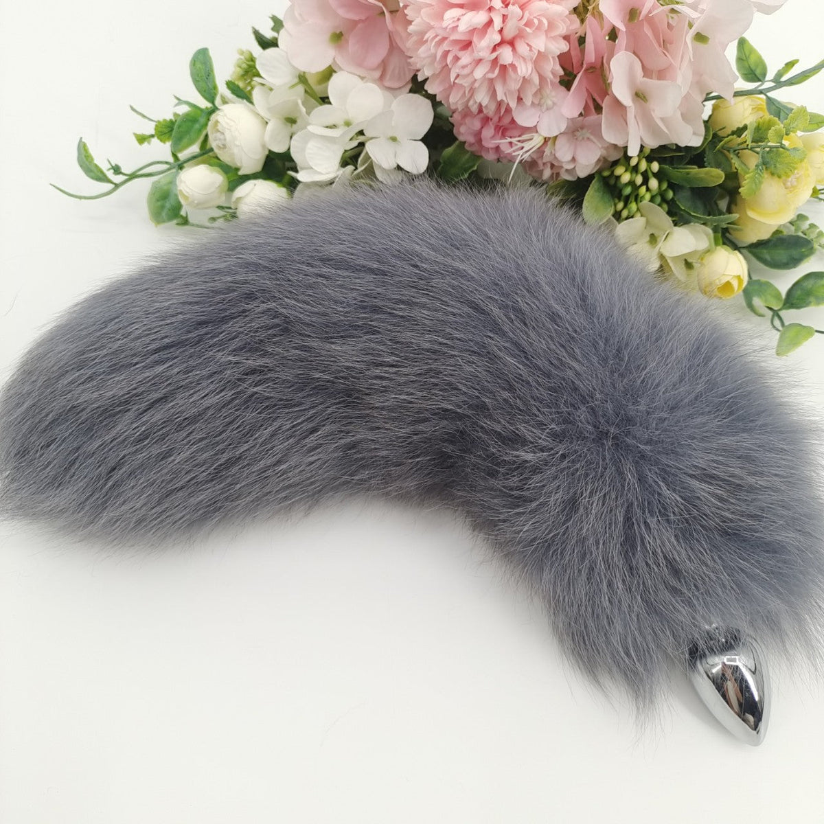 Grijze Fox Tail Buttplug Metalen Furry Accessoire