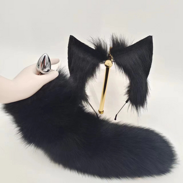 Zwarte Vossenstaart Butt Plug Fantasy Rollenspel Set