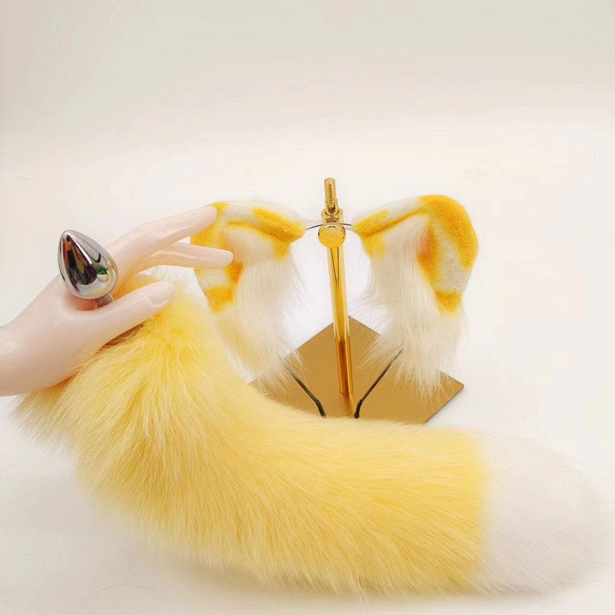 40cm Gele Butt Plug Fox Metalen Oorenset