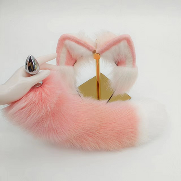 Roze Fox Tail Buttplug met Witte Punt