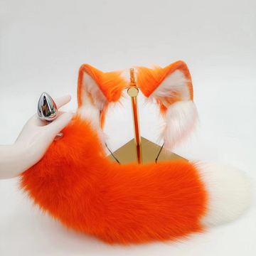 Oranje Fox Tail Buttplug Set met Oren