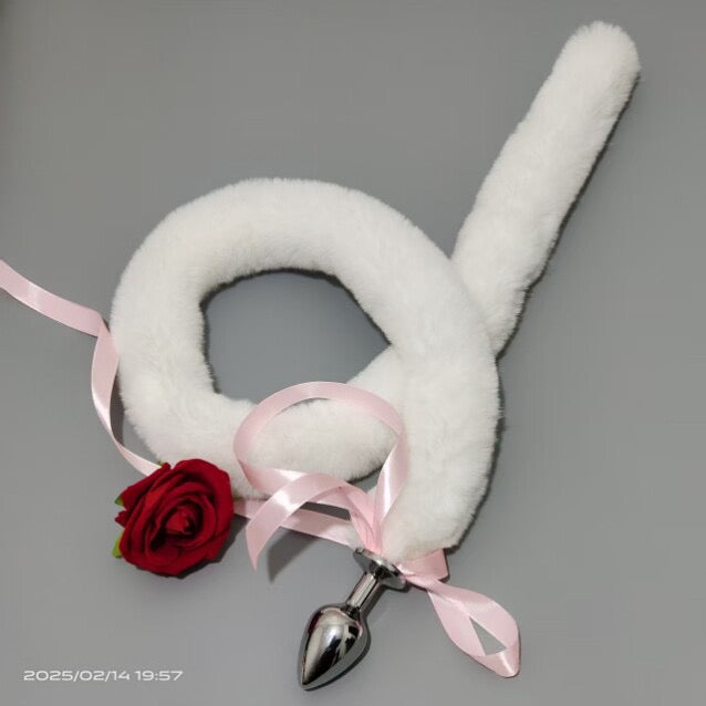Witte Extra Lange Cat Tail Plug Cosplay
