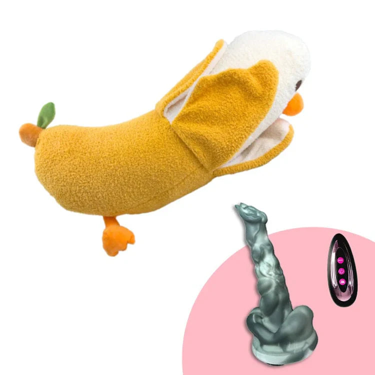 Banaan Eend Pluche Stotende Dildo Met Likfunctie