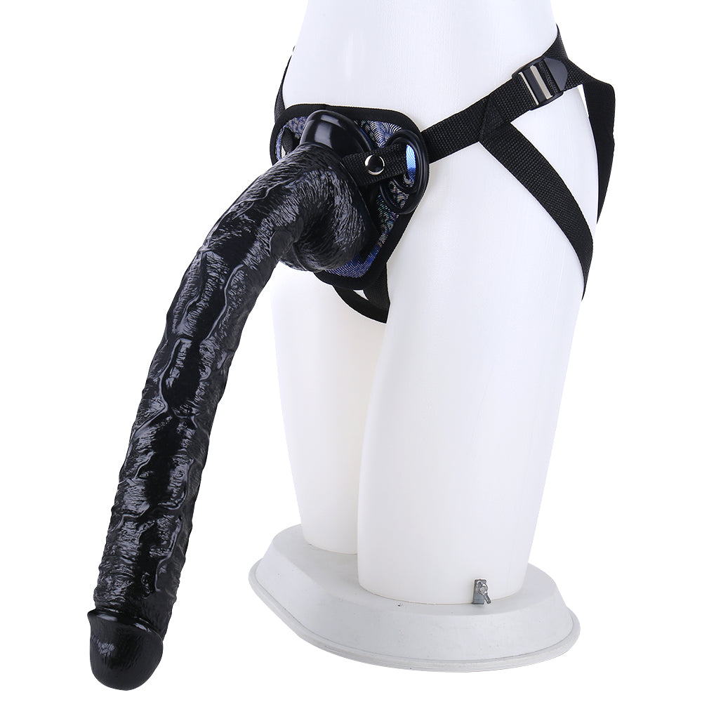 41cm XXL Zwarte PVC Strap On Dildo
