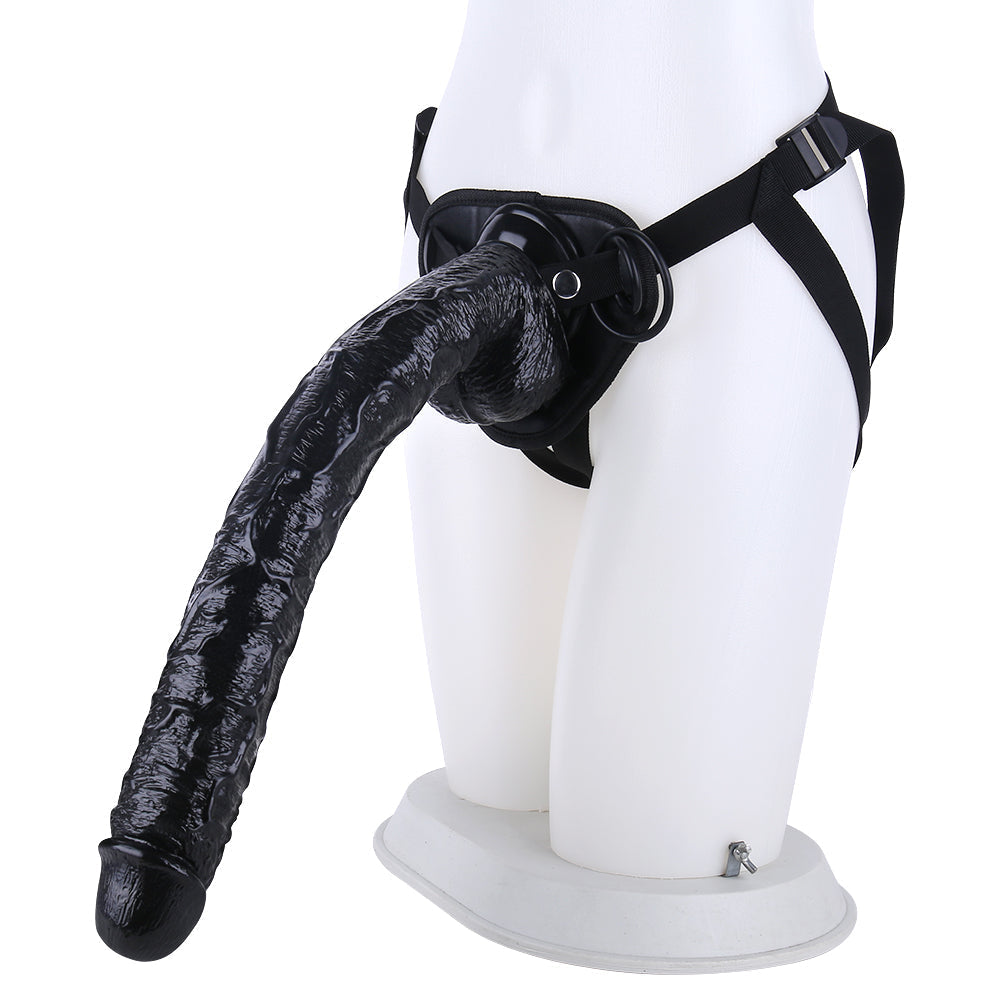 41cm XXL Zwarte PVC Strap On Dildo