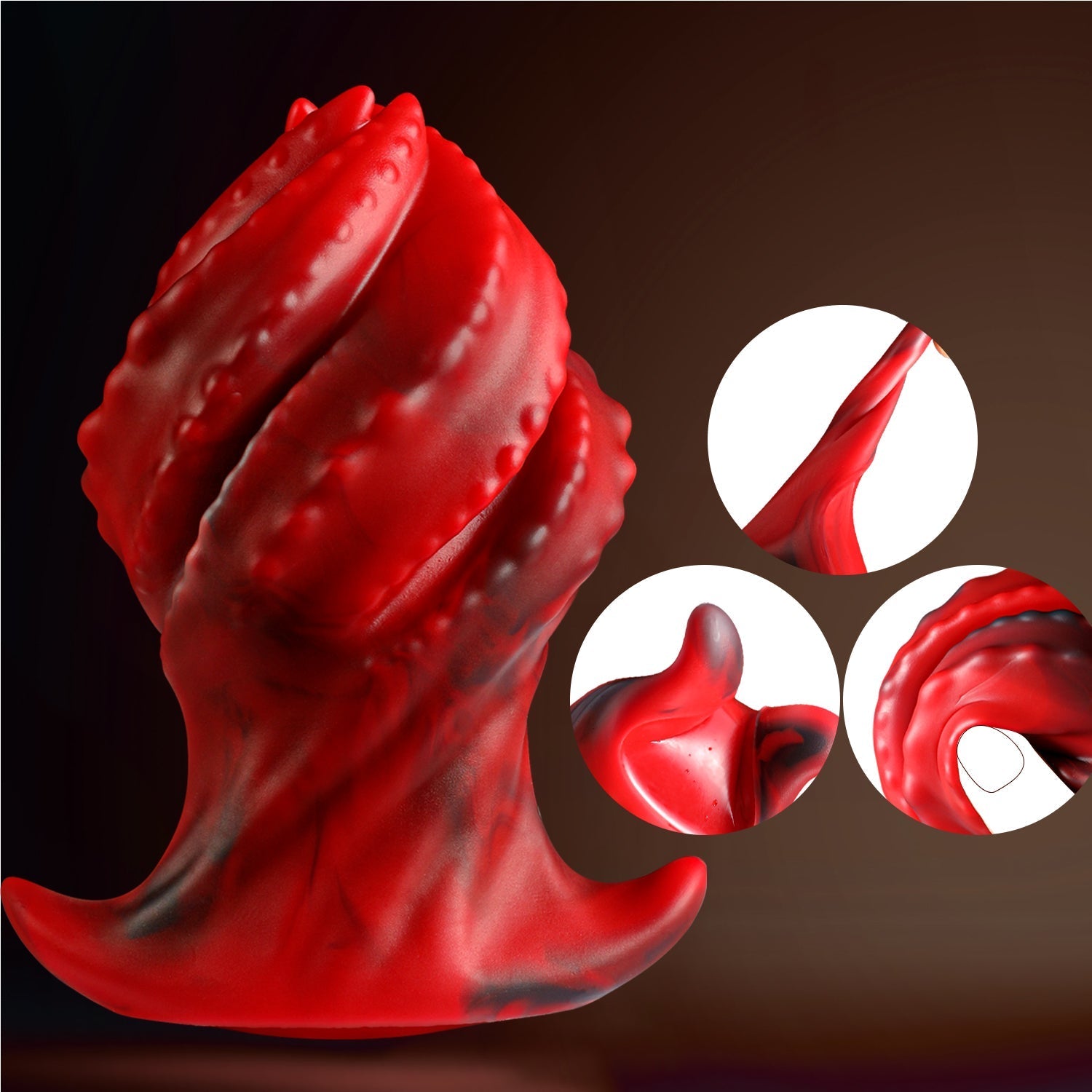 Rode Siliconen Grote Buttplug met Ribbels