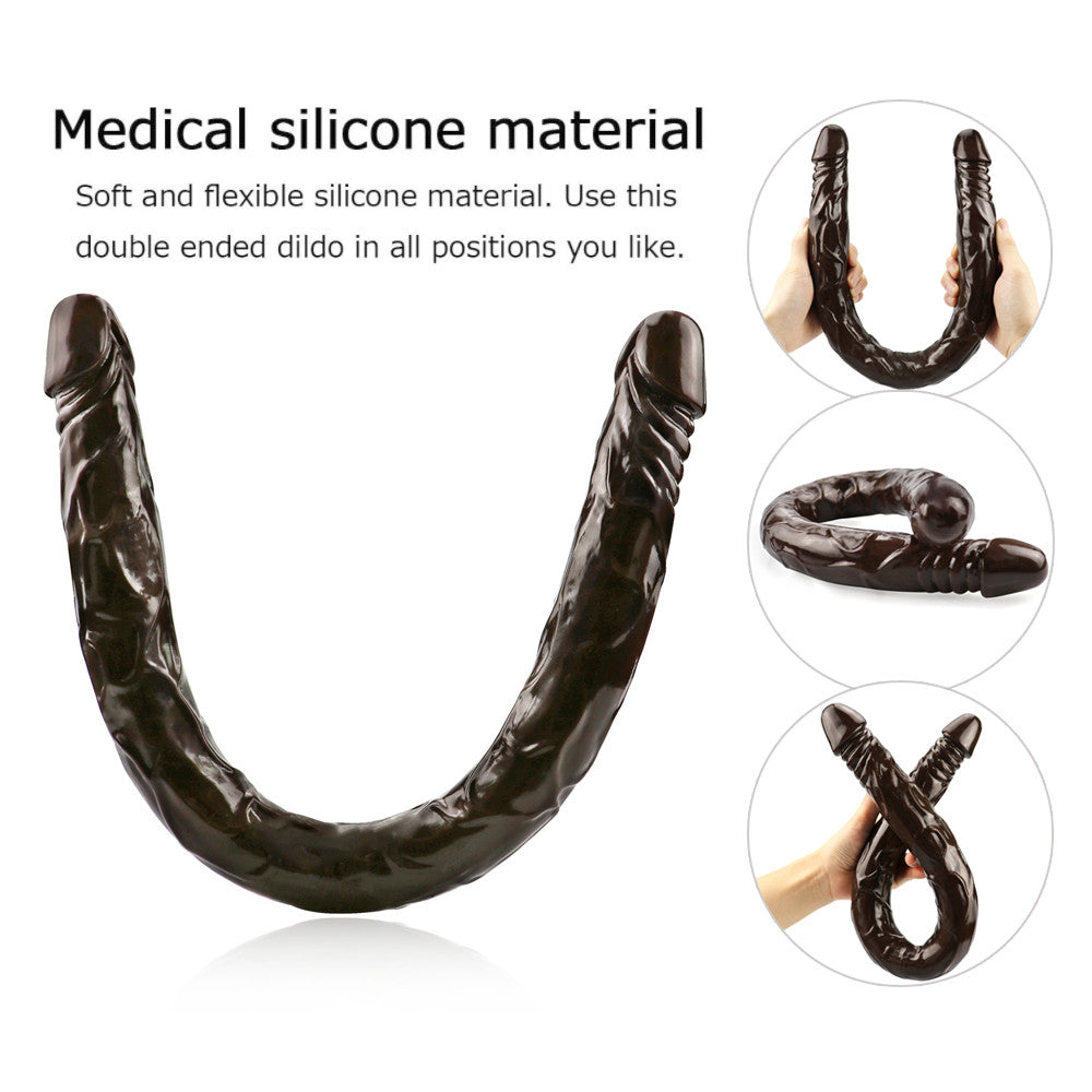 55 cm Donkerbruine Dubbelzijdige Flexibele Siliconen Dildo