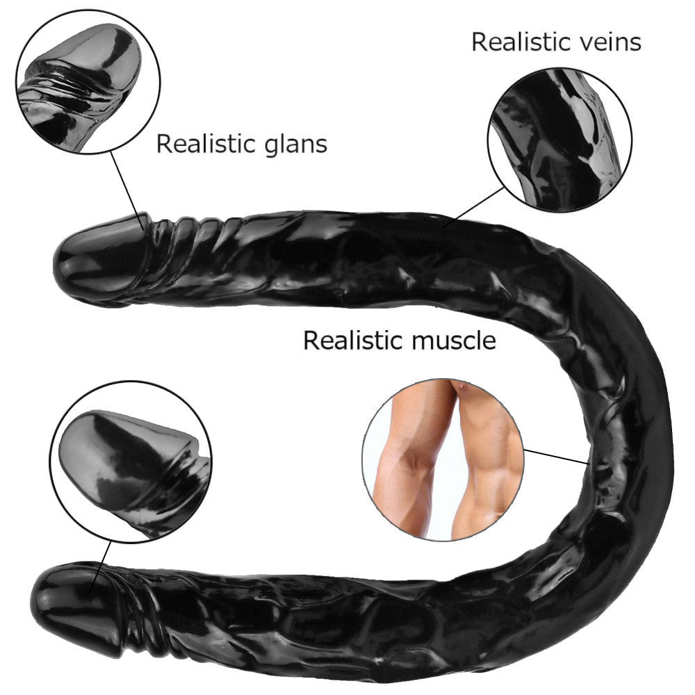 55cm Zwarte Doppeldildo XXL Met Realistische Koppen
