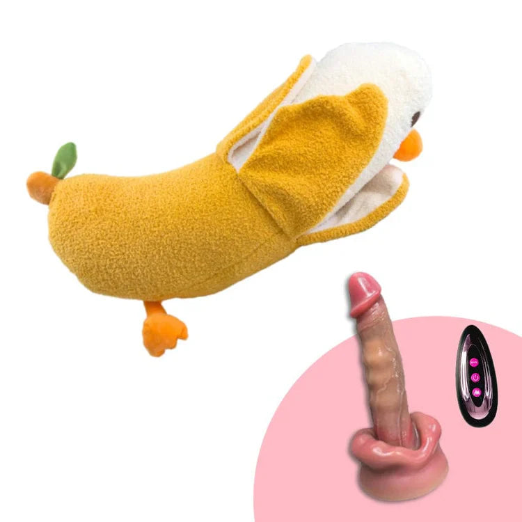 Banaan Eend Pluche Stotende Dildo Met Likfunctie