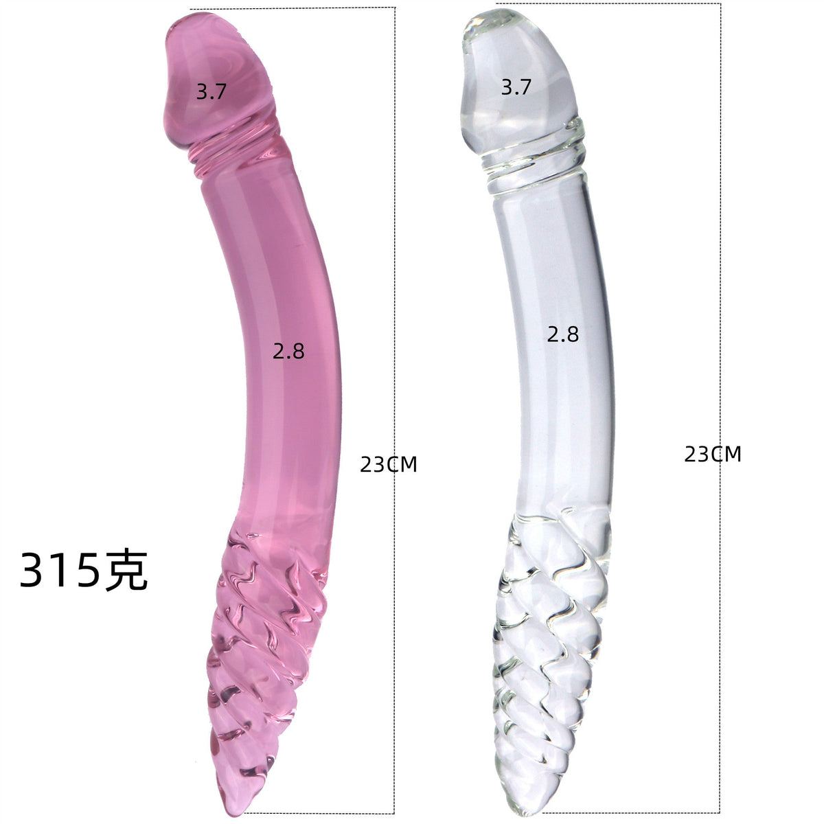 23cm Roze Glazen Dubbele Dildo Met Spiraalboorkop
