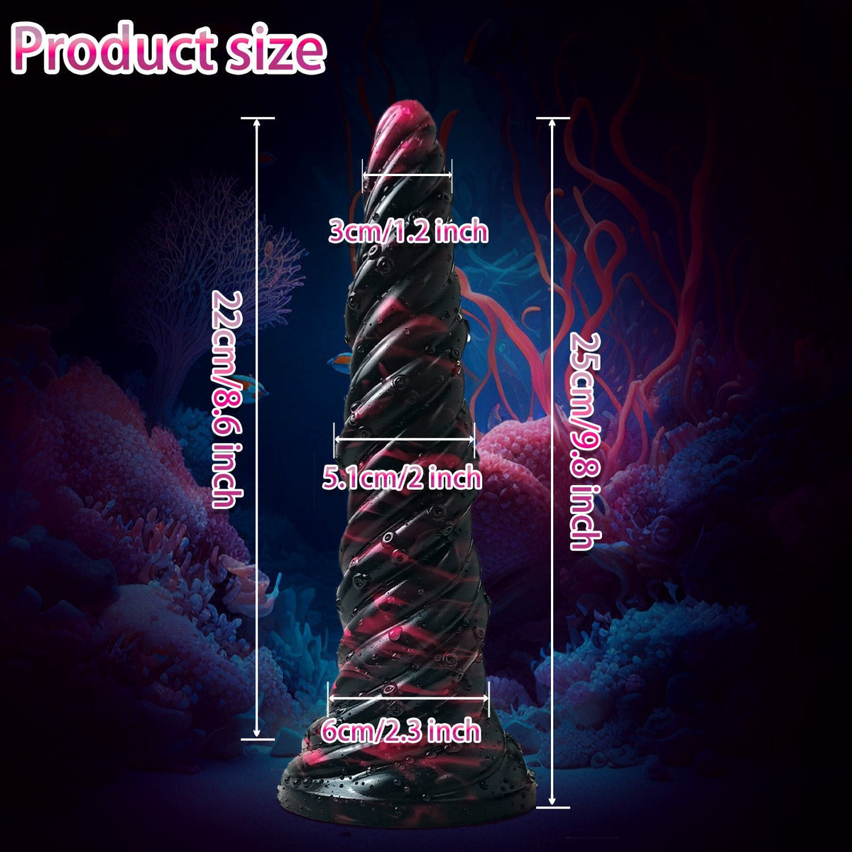 25 cm Zwart Rode Alien Geribd Dildo