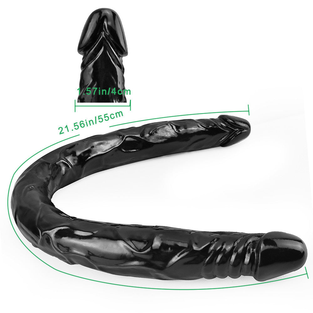 55cm Zwarte Doppeldildo XXL Met Realistische Koppen