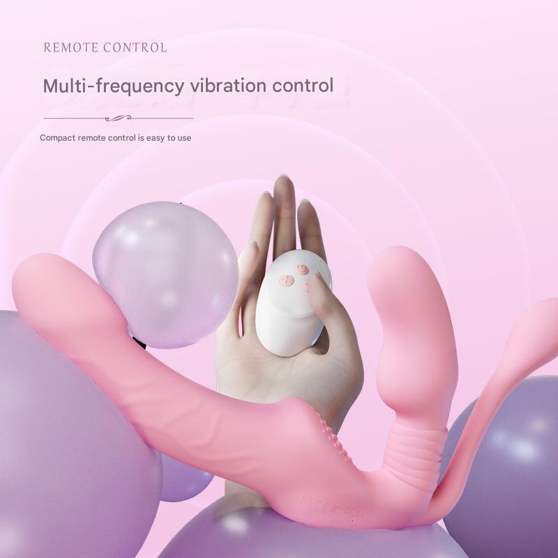 Roze Dubbele Strapless Dildo Met Drie Vibratiemotoren