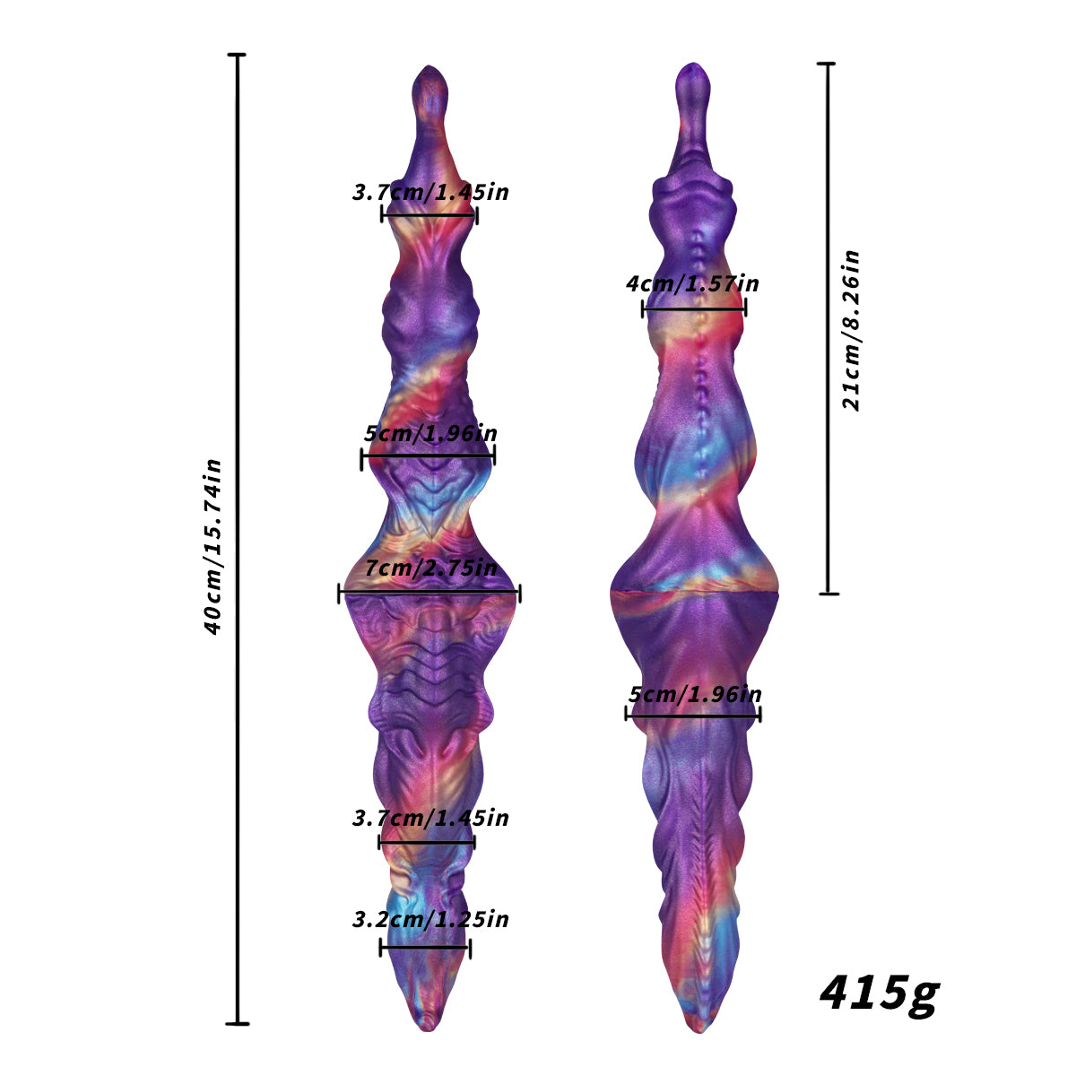 40cm Kleurrijke Fantasy Dildo Met Dubbele Uiteinden