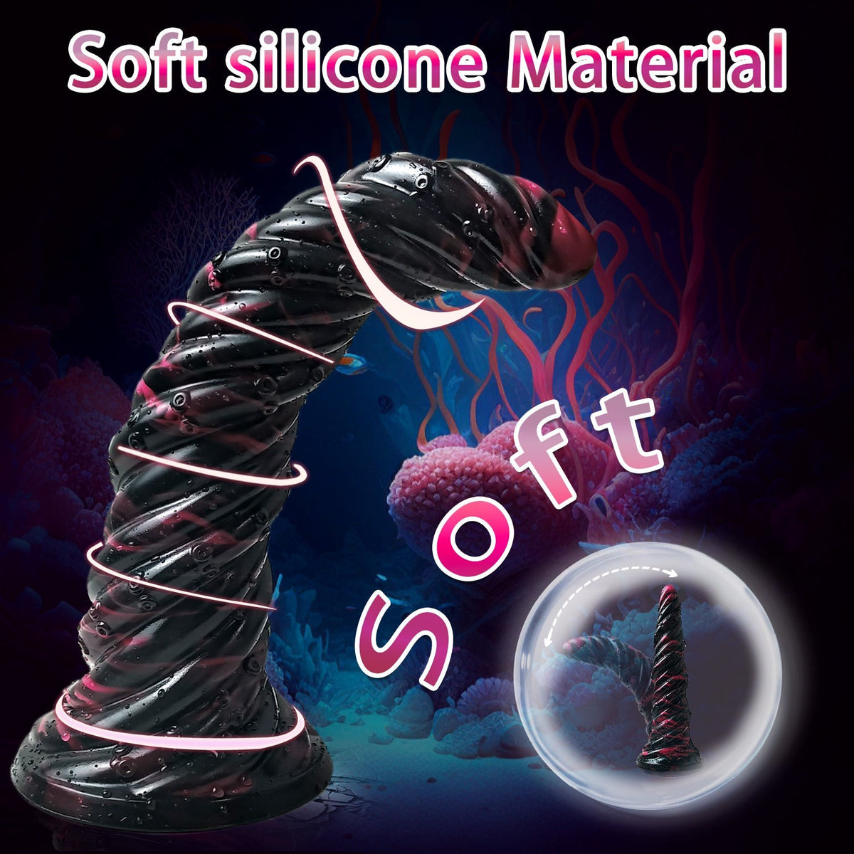 25 cm Zwart Rode Alien Geribd Dildo